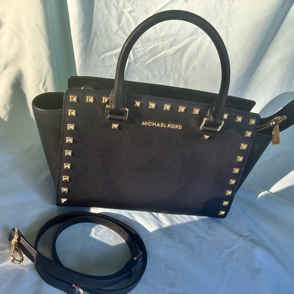 Michael Kors Black Satchel with Gold Studs